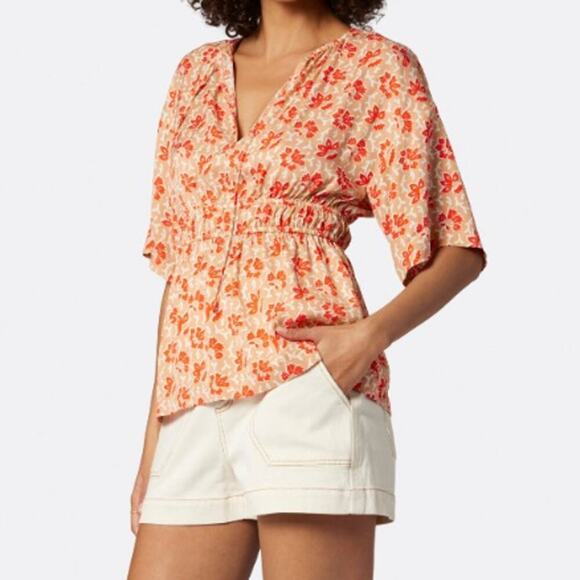 NWT JOIE Women's Vibrant Red Multi Short Sleeve Top Size M - Picture 3 of 9